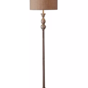 Rustic Farmhouse Wood, Iron And Linen Tall Floor Lamp with Linen Fabric Shade Standard Standing Lamp