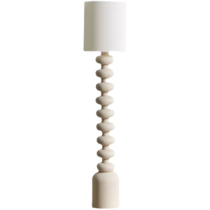 Rustic Linen Fabric Shade Floor Lamp with Solid Wood Body Tall Ambient Lamp for Farmhouse Living Room