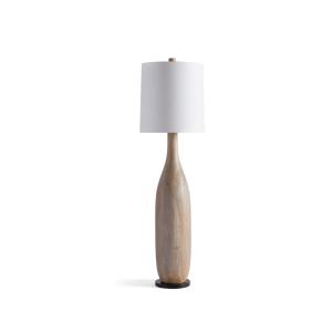 Vintage Linen Fabric Shade Floor Lamp with Solid Wood Body Standard Reading Lamp for Home Office
