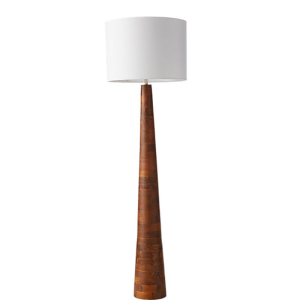 Rustic Farmhouse Wood And Linen Tall Floor Lamp with Linen Fabric Shade Standard Standing Lamp