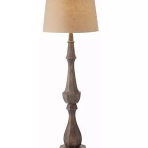 Rustic Linen Fabric Shade Floor Lamp with Solid Wood Body Standard Ambient Lamp for Farmhouse Living Room