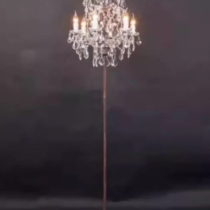 French Vintage Crystal Chandelier Floor Lamp Antique Bronze Standing Lamp with Crystal Shade