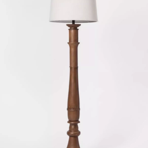 Rustic Farmhouse Wood And Linen Tall Floor Lamp with Linen Fabric Shade Standard Standing Lamp