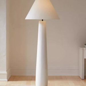 Rustic Linen Fabric Shade Floor Lamp with Solid Wood Body Compact Ambient Lamp for Farmhouse Living Room