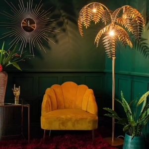 Art Deco Gold Palm Tree Floor Lamp Tropical Wrought Iron Standing Lamp for Living Room