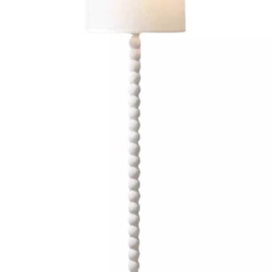 Rustic Linen Fabric Shade Floor Lamp with Solid Wood Body Standard Ambient Lamp for Farmhouse Living Room