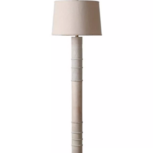 Vintage Linen Fabric Shade Floor Lamp with Solid Wood Body Standard Reading Lamp for Home Office