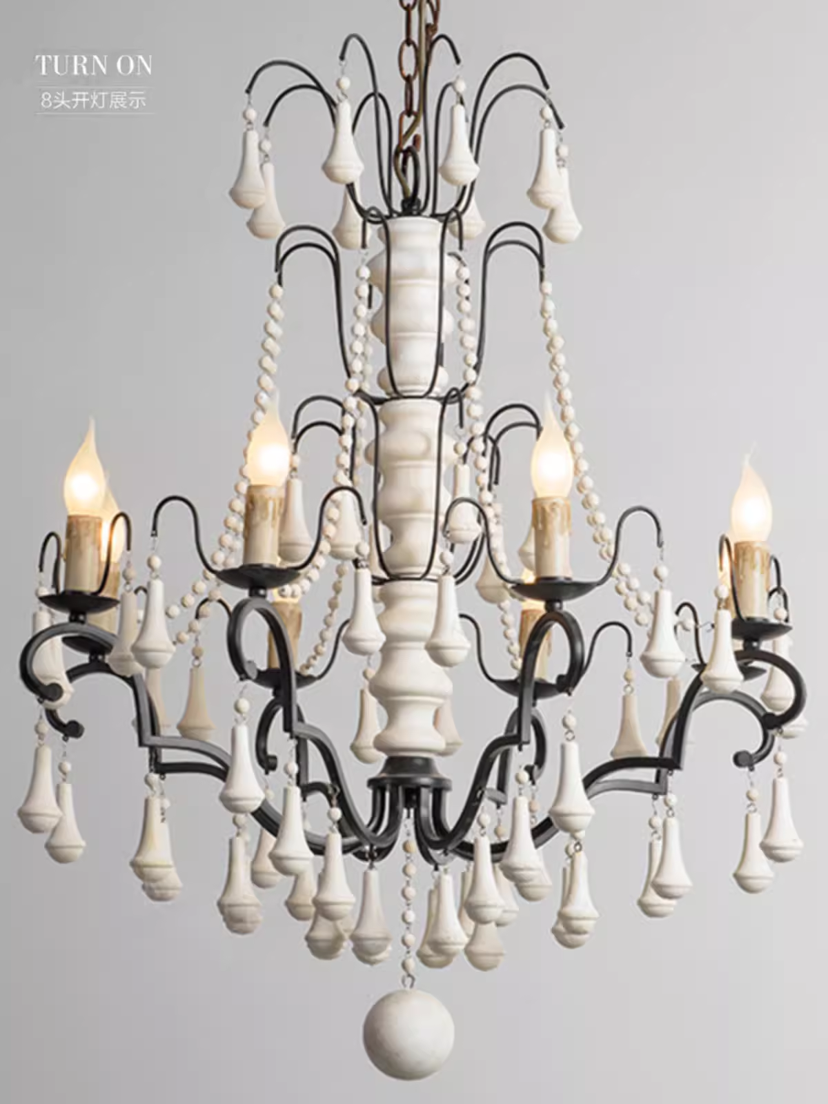 Rustic Farmhouse Wood And Iron Chandelier Medium Pendant Light for Dining Room Living Room
