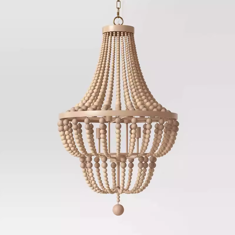 Vintage Wood And Wrought Iron Pendant Light Compact Hanging Lamp for Kitchen Island Bedroom