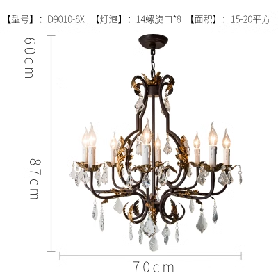 French Vintage Luxury Crystal And Iron 8-Light Candle Chandelier Medium Ceiling Light for Farmhouse Decor