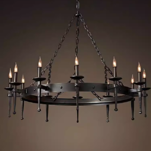 Industrial Vintage Wrought Iron Pendant Chandelier Large Ceiling Pendant for Living Room Bedroom