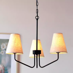 Modern Farmhouse Iron And Linen 3-Light Chandelier Compact Pendant Light for Dining Room Living Room
