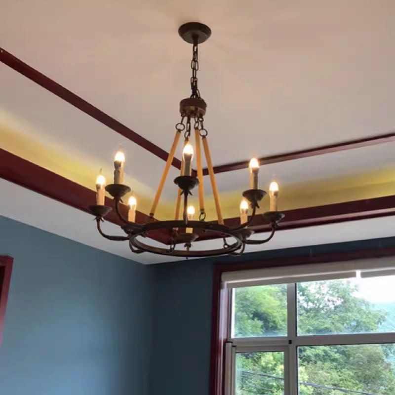 Coastal Bohemian Iron And Hemp Rope 8-Light Candle Chandelier Medium Ceiling Light for Farmhouse Decor