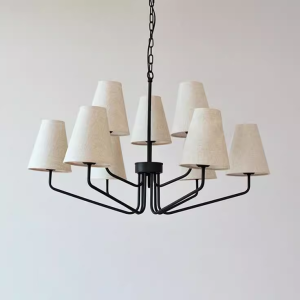 Modern Farmhouse Iron And Linen 9-Light Pendant Chandelier Medium Ceiling Pendant for Living Room Bedroom