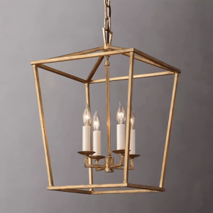 Antique Wrought Iron 4-Light Hanging Chandelier Mini Pendant Lamp for Dining Room Entryway