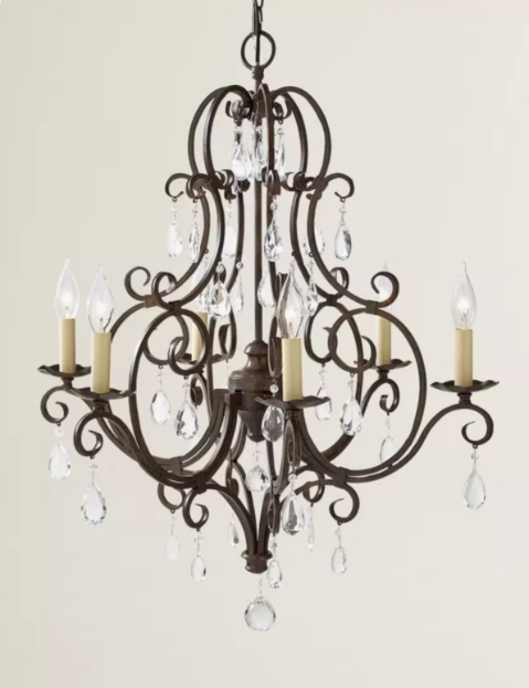 Antique Crystal And Wrought Iron 6-Light Hanging Small Chandelier Medium Pendant Lamp for Dining Room Entryway