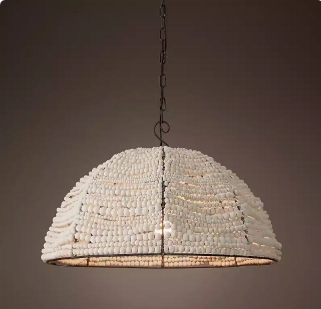 Bohemian Wood Bead And Iron Candle Small Chandelier Mini Ceiling Light for Farmhouse Decor