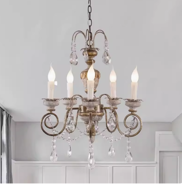 Vintage Wood And Wrought Iron Pendant Light Compact Hanging Lamp for Kitchen Island Bedroom