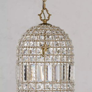 French Vintage Crystal Cage Chandelier Antique Gold Birdcage Pendant Light with Crystals