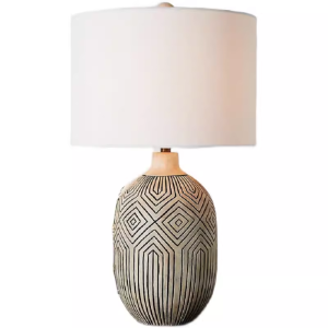 Rustic Farmhouse Wood And Linen Bedside Table Lamp with Linen Shade Medium Desk Lamp
