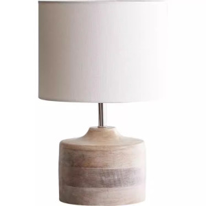Rustic Wood Base With Linen Fabric Shade Table Lamp Mini Nightstand Lamp for Bedroom Farmhouse Decor