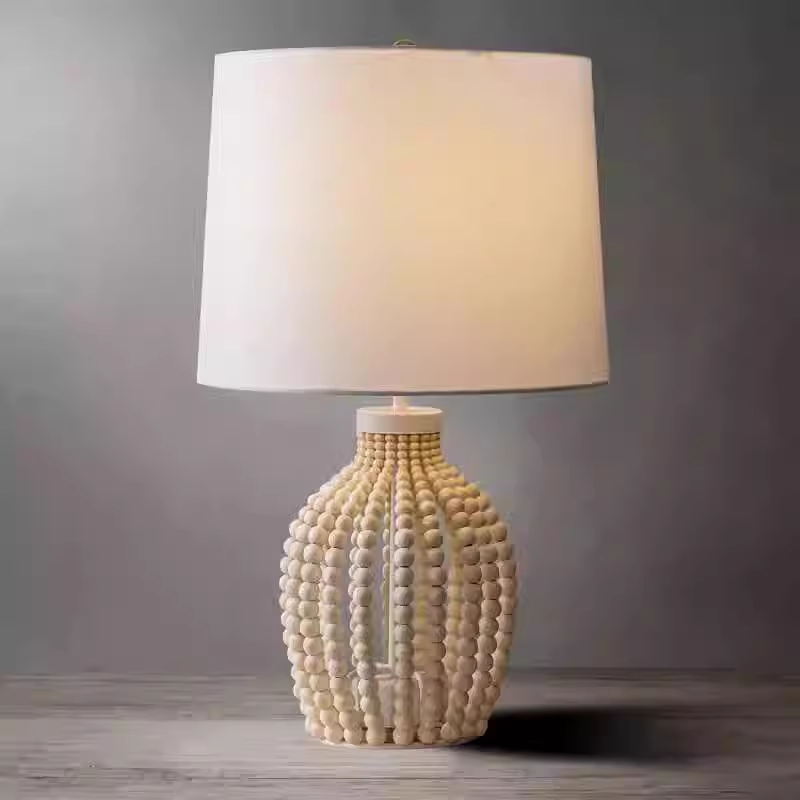 Rustic Farmhouse Wood And Linen Table Lamp Medium Bedside Lamp for Bedroom Living Room