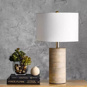 Rustic Farmhouse Wood And Linen Table Lamp Medium Bedside Lamp for Bedroom Living Room