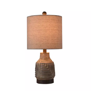 Vintage Wood Base With Linen Fabric Shade Table Lamp Medium Desk Lamp for Home Office Bedroom