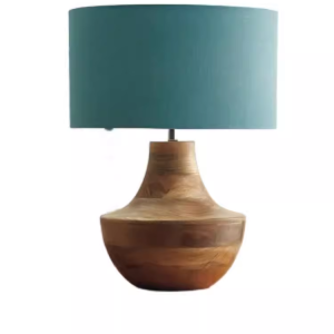 Rustic Wood Base With Linen Fabric Shade Table Lamp Compact Nightstand Lamp for Bedroom Farmhouse Decor (Style A)