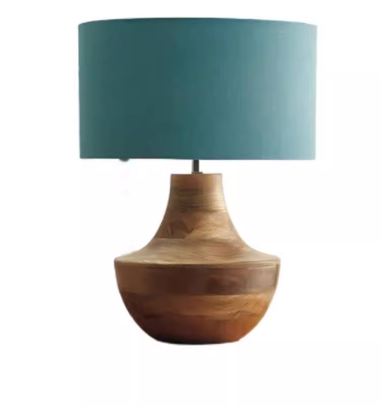 Rustic Wood Base With Linen Fabric Shade Table Lamp Compact Nightstand Lamp for Bedroom Farmhouse Decor (Style A)