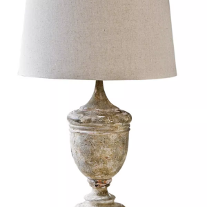 French Country Distressed Urn Table Lamp with Linen Shade Vintage Bedside Lamp
