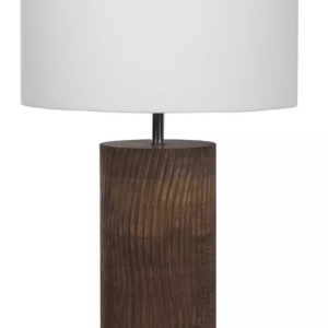 Rustic Wood Base With Linen Fabric Shade Table Lamp Medium Nightstand Lamp for Bedroom Farmhouse Decor