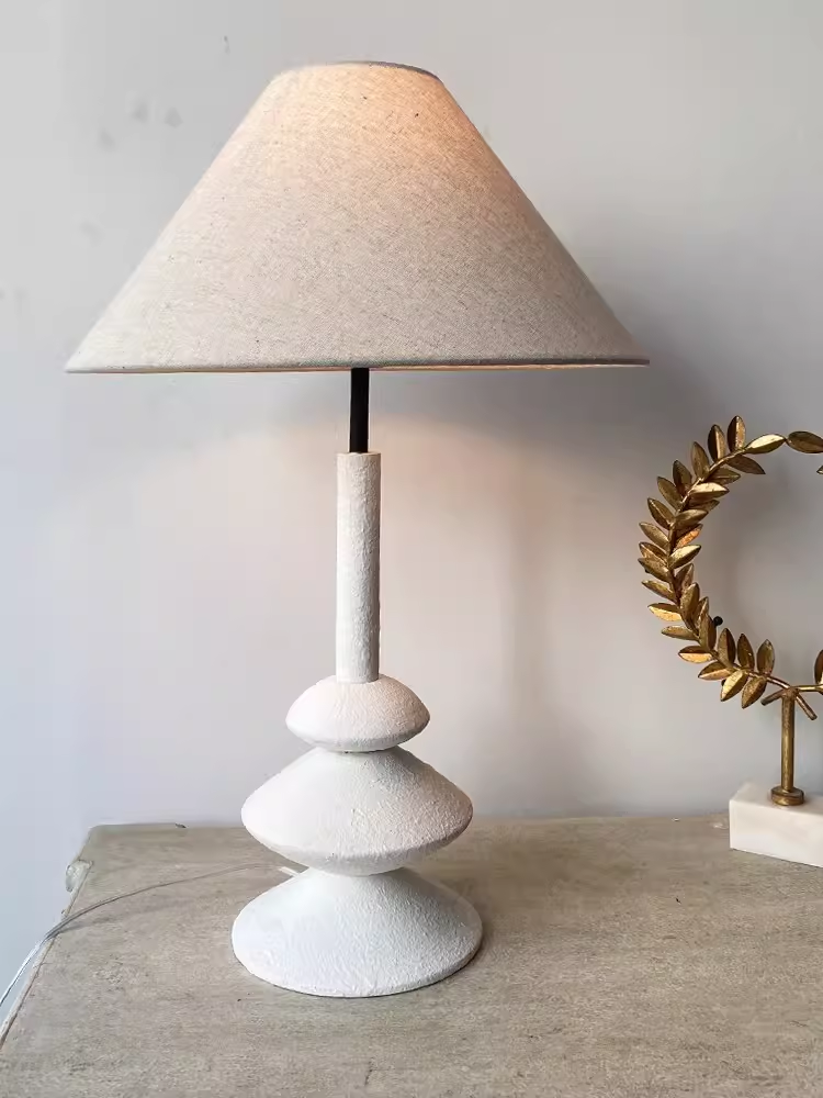 Rustic Farmhouse Wood And Linen Table Lamp Medium Bedside Lamp for Bedroom Living Room