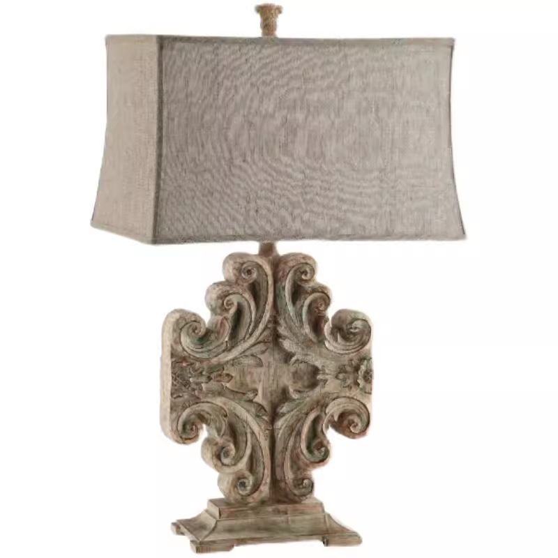 Rustic Wood Base With Linen Fabric Shade Table Lamp Large Nightstand Lamp for Bedroom Farmhouse Decor
