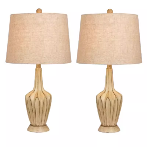 Vintage Wood Base With Linen Fabric Shade Table Lamp Large Desk Lamp for Home Office Bedroom