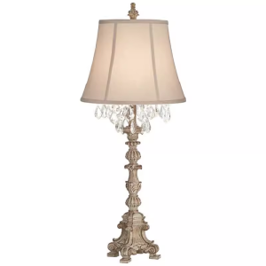 Rustic Farmhouse Wood And Linen Bedside Table Lamp with Linen Shade Tall Desk Lamp