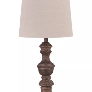 Rustic Wood Base With Linen Fabric Shade Table Lamp Compact Nightstand Lamp for Bedroom Farmhouse Decor