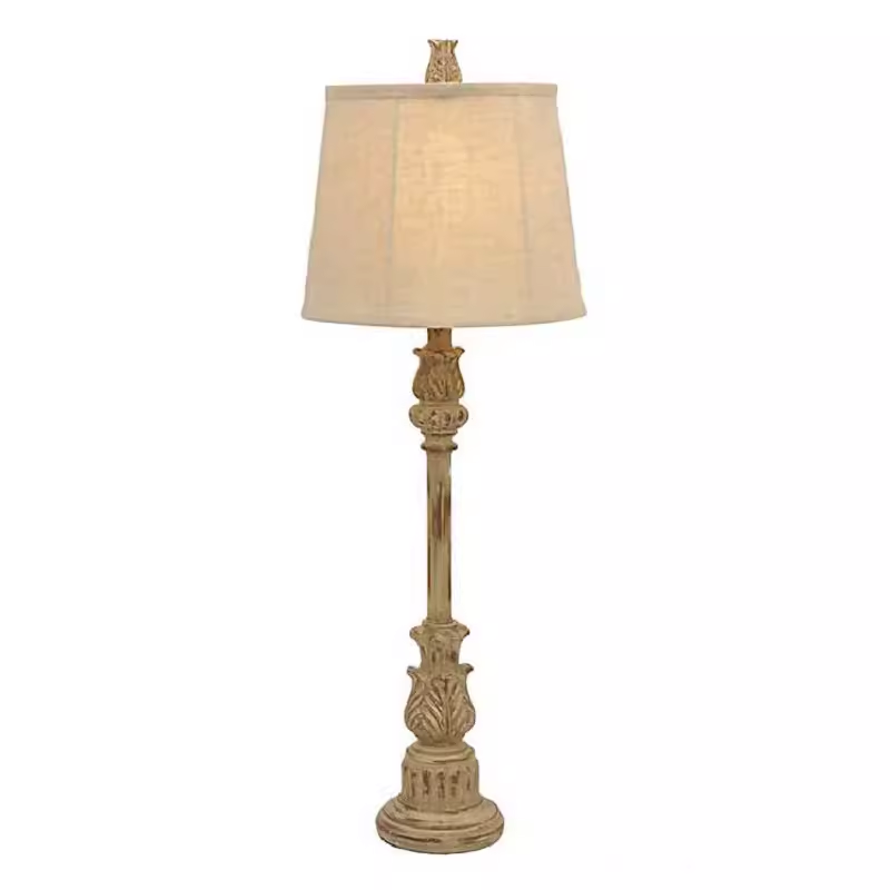 Rustic Farmhouse Wood And Linen Bedside Table Lamp with Linen Shade Tall Desk Lamp