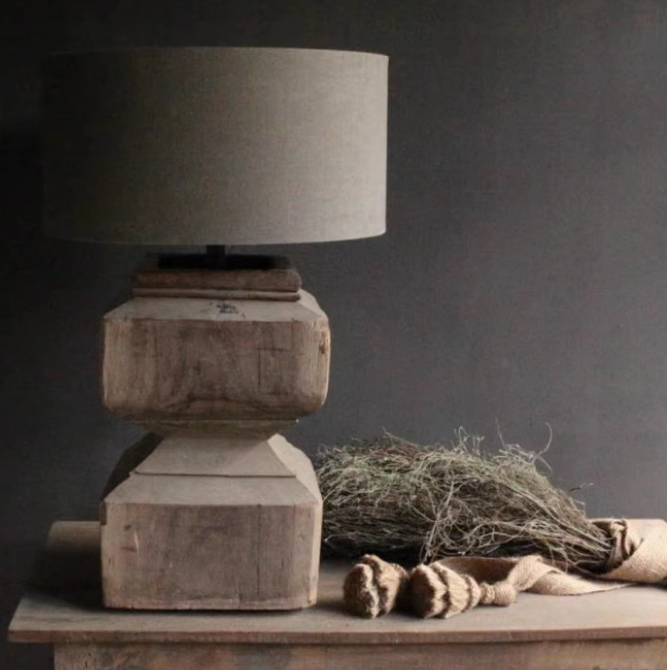 Vintage Wood Base With Linen Fabric Shade Table Lamp Medium Desk Lamp for Home Office Bedroom