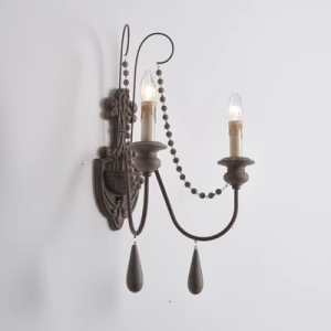Rustic Wood Iron Double Wall Sconce Farmhouse Vintage Wall Lamp for Bedroom Bathroom Vanity
