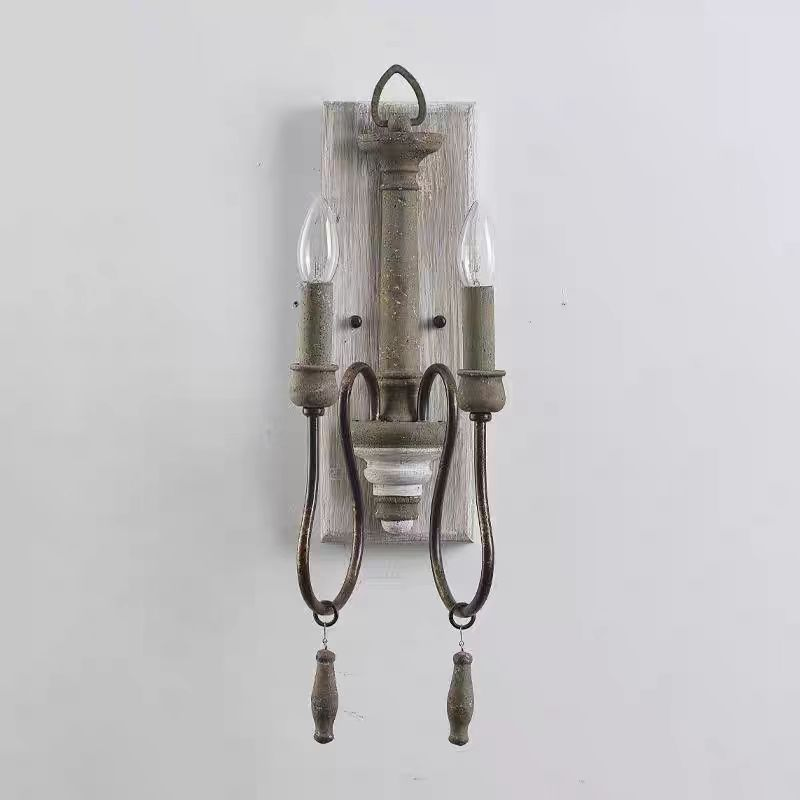 Rustic Medium Wood Iron Wall Sconce Vintage Farmhouse Wall Lamp for Bedroom Living Room