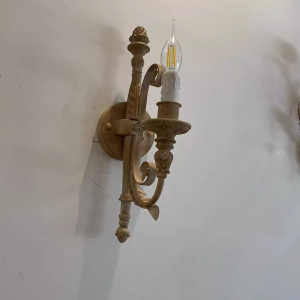 French Country Wood Iron Wall Sconce Vintage Carved Wood Wall Lamp for Bedroom Dining Room