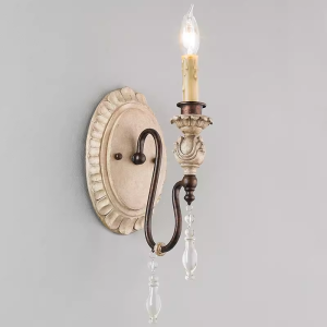 French Country Single Head Wood Iron Wall Sconce Vintage Candle Wall Lamp for Bedroom Corridor