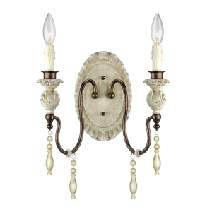 Rustic Farmhouse Double Head Wood Iron Wall Sconce Vintage Candle Wall Light for Bedroom Dining Room