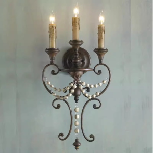 Tall Rustic Wood Iron Wall Sconce Large Farmhouse Vintage Wall Lamp for Entryway Living Room
