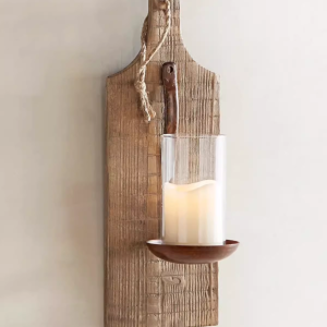 Rustic Farmhouse Wood and Metal Wall Sconce Vintage Industrial Wall Lamp for Hallway Entryway