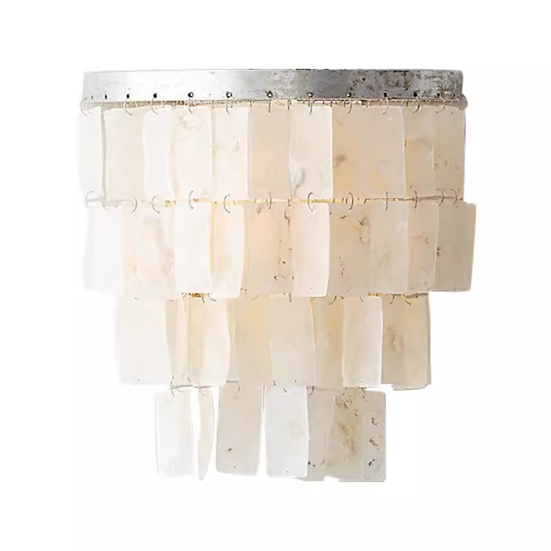 Bohemian Coastal Natural Shell Tiered Wall Sconce Capiz Shell Pendant Wall Lamp for Beach House Bedroom