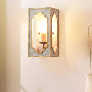 Compact Vintage Wood Iron Wall Sconce Mini Rustic Wall Light for Small Spaces Bathroom Bedroom