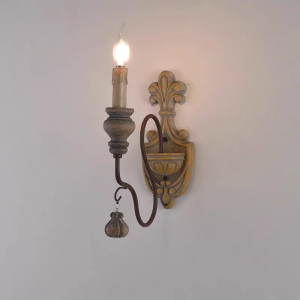 French Country Distressed Wood Iron Wall Sconce Slim Vintage Wall Lamp for Bedroom Hallway